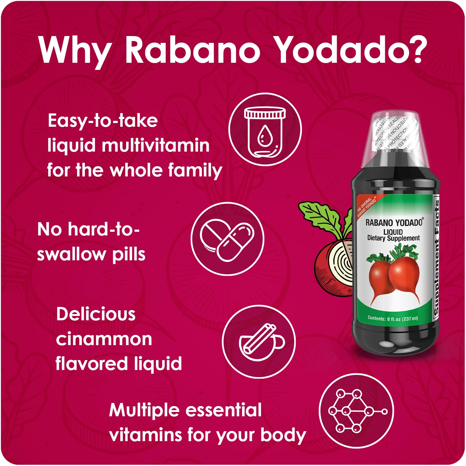 Rabano Yodado Ionized Radish Dietary Liquid Supplement with Iodine, Vitamin B1, B6 & B12, Wellness & Digestive Support, Helps Maintain Natural Energy & Nutrient Balance, 8 Fl Oz, Pack of 1 Rabano YodadoBuy Supplements Australia