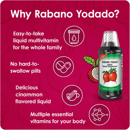 Rabano Yodado Ionized Radish Dietary Liquid Supplement with Iodine, Vitamin B1, B6 & B12, Wellness & Digestive Support, Helps Maintain Natural Energy & Nutrient Balance, 8 Fl Oz, Pack of 1 Rabano YodadoBuy Supplements Australia