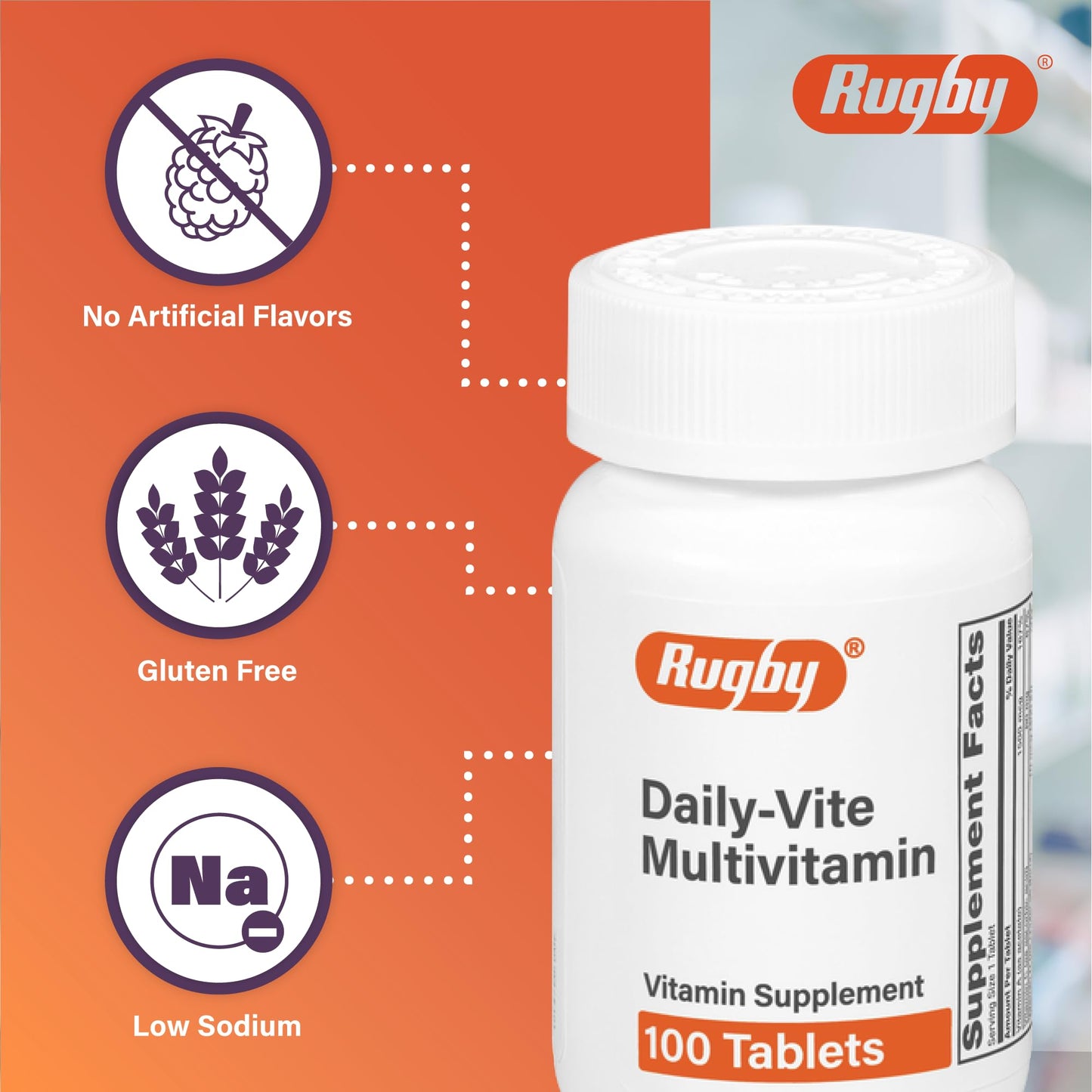 Rugby Daily-Vite Multivitamin - Daily Vitamin Supplement - 100 Tablets (1 Pack) RUGBY LABORATORIESBuy Supplements Australia