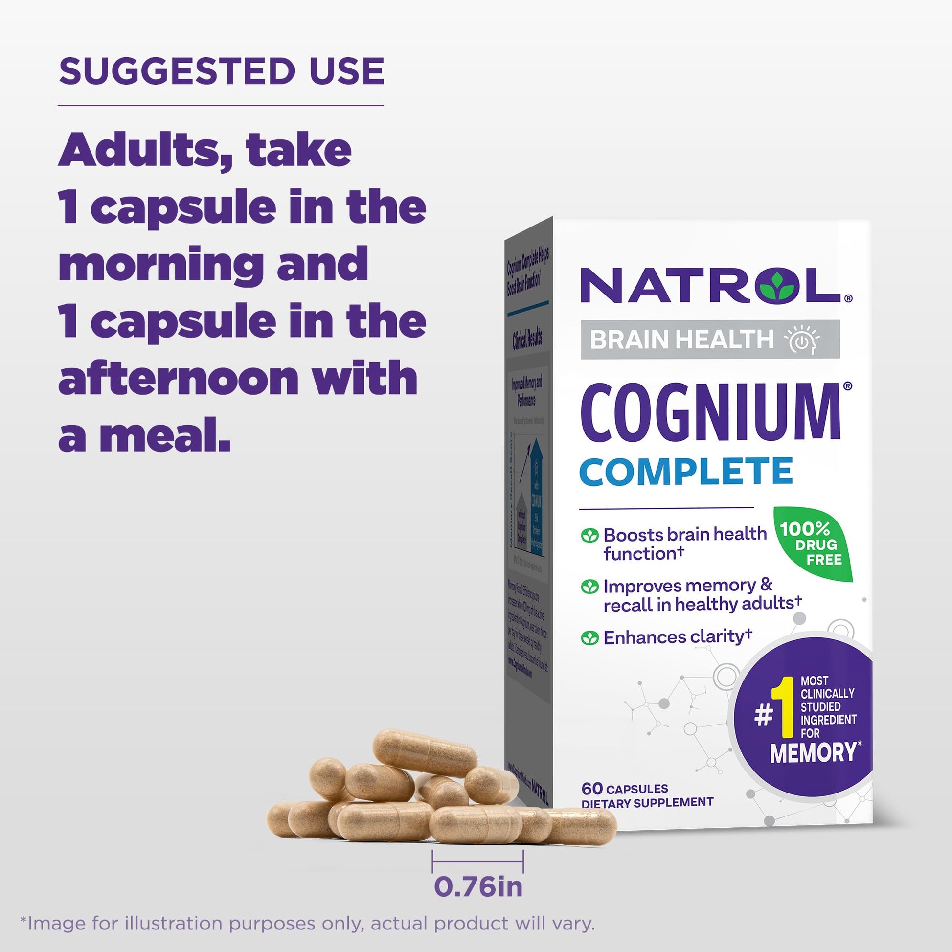 Natrol Cognium Complete, Dietary Supplement for Brain Health, Brain Health Supplements for Adults, 60 Capsules, 30 Day Supply NatrolBuy Supplements Australia