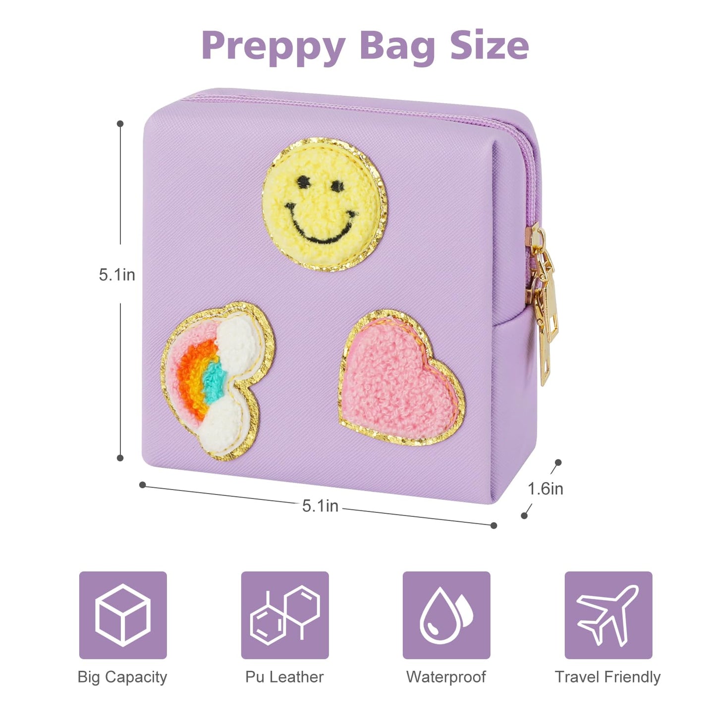 Preppy Patch Period Bag for Teen Aged Girls, Sanitary Napkin Storage Bag, Functional PU Leather Sanitary airogymBuy Supplements Australia
