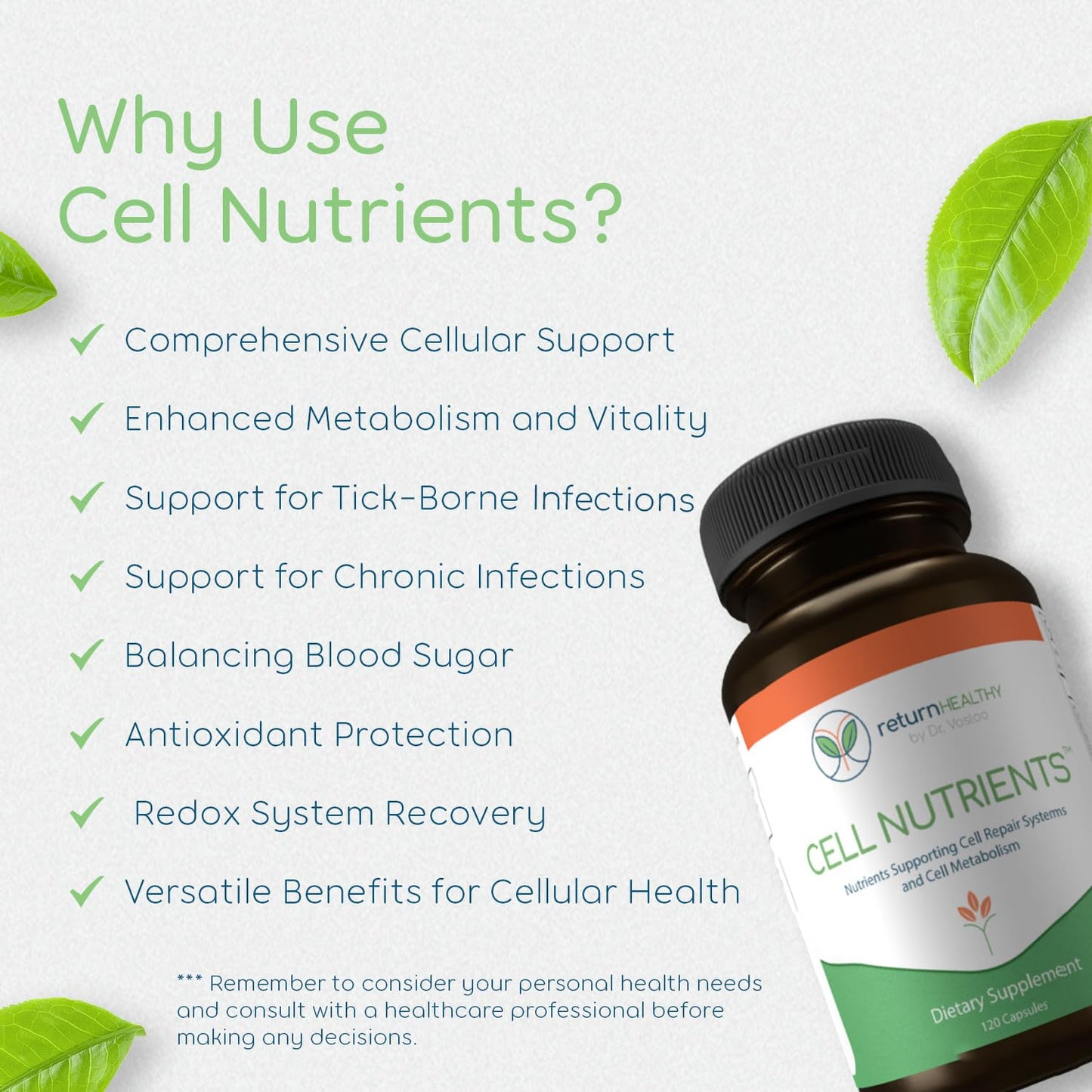 Return Healthy Cell Nutrients | Promotes Cell and Membrane Repair & Cell Metabolism | Helps Fight Tick-Borne Infections & More | Mitochondrial Supplements | Non-GMO, Vegan, 120 caps Return HealthyBuy Supplements Australia