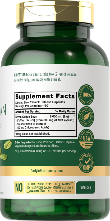 Carlyle Green Coffee Bean Extract | 8000 mg | 300 Capsules | Non-GMO and Gluten Free CarlyleBuy Supplements Australia