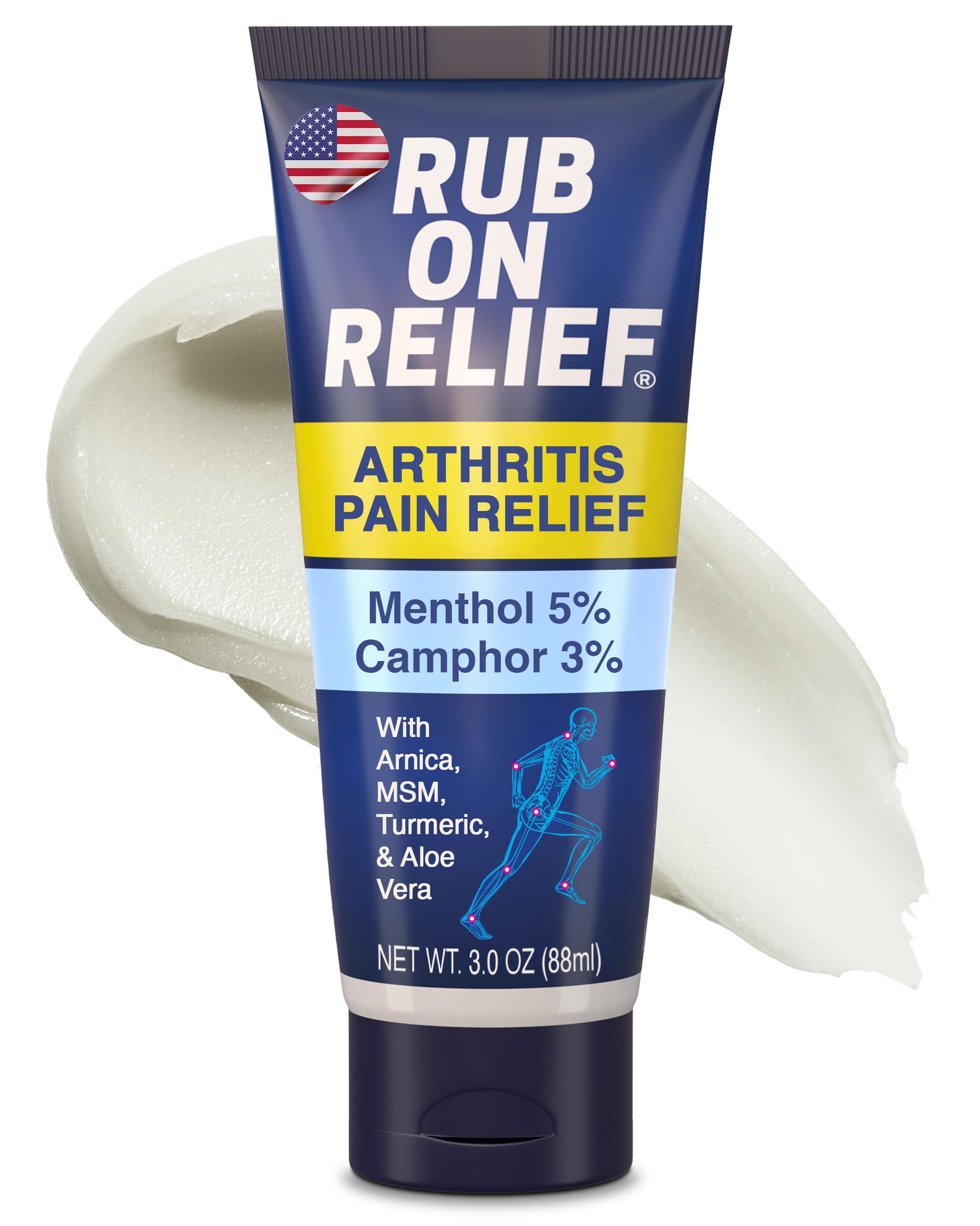 RUB ON RELIEF Arthritis Pain Relief Cream – 10-in-1 Non-Greasy Joints Pain Cream for Knees, Back, Neck, Hands, & Muscle Aches with Menthol, Camphor, Arnica, MSM & Turmeric Up to 8 Hours, 3oz (1 Pack) RUB ON RELIEFBuy Supplements Australia