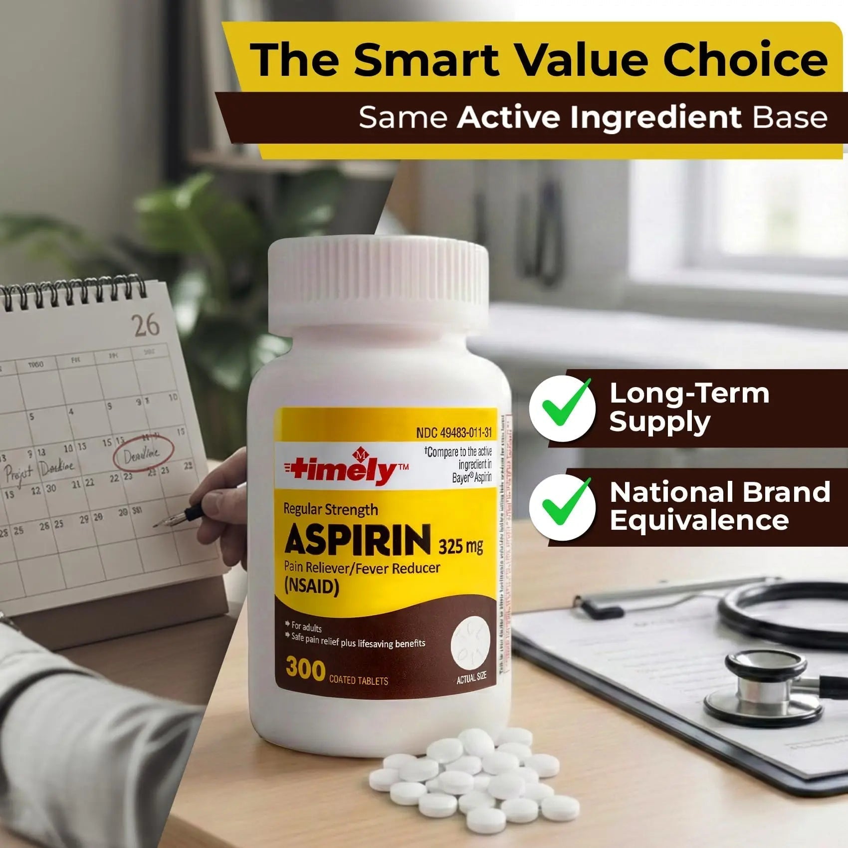 TIME-Cap-Labs 300 Count Regular Strength Aspirin 325mg for Adults - Compared to Bayer - Coated Regular Strength Aspirin Tablets - Pain Reliever for Minor Aches and Pains TIME-CAP LABS, INC.Buy Supplements Australia