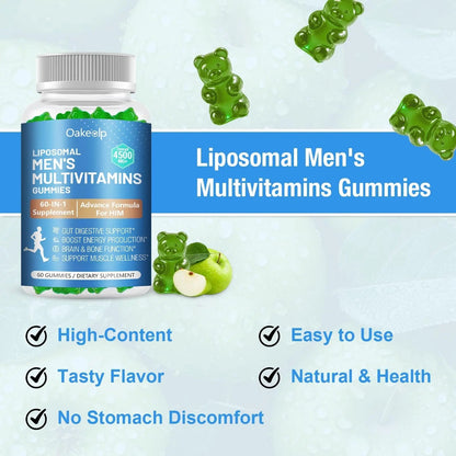 60-IN-1 Liposomal 120+ Nutrients Men's Multivitamin Gummy 4500MG+ Overall,300Billion Probiotics, Algal DHA, CoQ10, Turmeric & Herbal Blends OakevlpBuy Supplements Australia