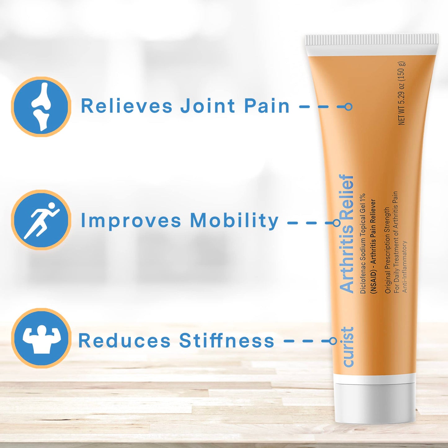 Curist Diclofenac Sodium Topical Gel 1 Percent 150g - Joint Pain Relief for Hand Pain, Foot, Knee Pain, Elbow, or Ankle Discomfort - 1% Gel - 2 Pack CuristBuy Supplements Australia