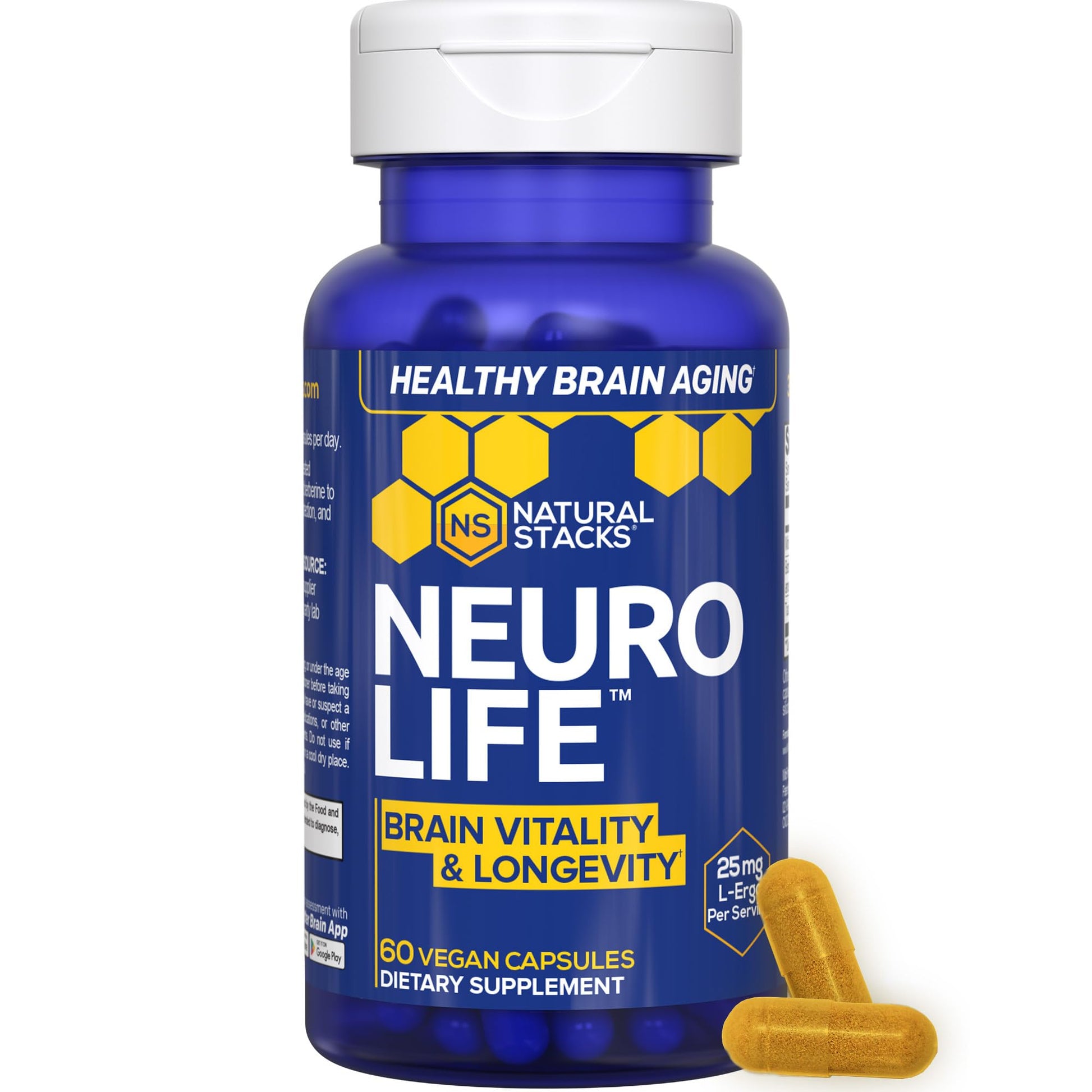NeuroLife Longevity Supplement - 500mg Taurine & 400mg Berberine Supplement - Clinically Tested MitoPrime L-Ergothioneine - Brain Support for Cognitive Vitality - 60 Berberine Capsules NATURAL STACKSBuy Supplements Australia