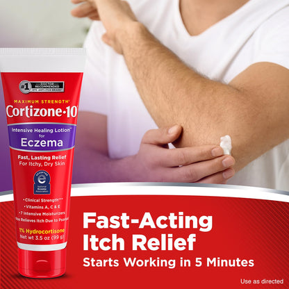 Cortizone-10 Maximum Strength Intensive Healing Itch Relief Lotion for Eczema, 1% Hydrocortisone, Fast-Acting, Anti-Itch Cream for Minor Skin Irritations, Rashes and Inflammation Due to Eczema, 3.5 oz Cortizone 10Buy Supplements Australia