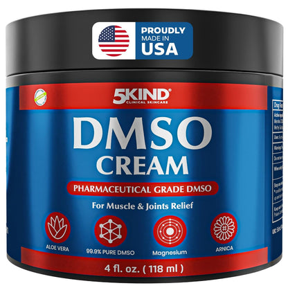 5Kind DMSO Cream for Pain Relief 4 fl oz - 99.9% Pure DMSO Pharmaceutical Grade Cream - Aloe Vera, Magnesium, Arnica & Menthol - Topical Muscle and Joint Pain Relief - Registered NDC - Made in USA 5kind clinical skincareBuy Supplements Australia
