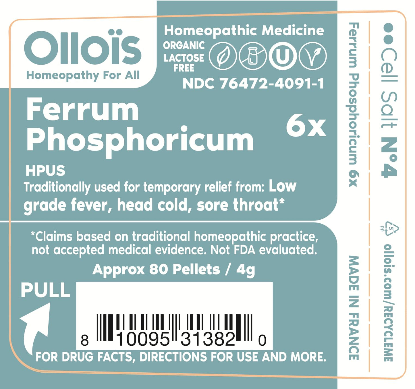 Ferrum Phosphoricum- OLLOIS - Organic & Vegan, Kosher Certified, Cell Salt #4 (Approx. 80 pellets) OLLOÏSBuy Supplements Australia