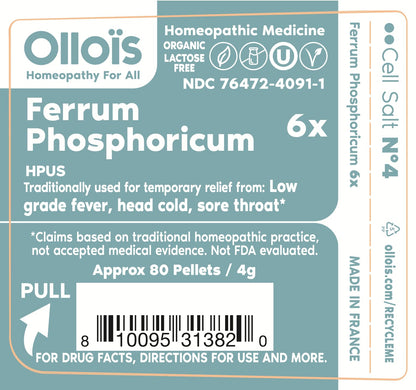 Ferrum Phosphoricum- OLLOIS - Organic & Vegan, Kosher Certified, Cell Salt #4 (Approx. 80 pellets) OLLOÏSBuy Supplements Australia