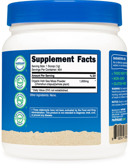 Nutricost Organic Irish Moss Powder (1 LB) - Gluten Free, Non-GMO, Vegetarian Friendly NutricostBuy Supplements Australia