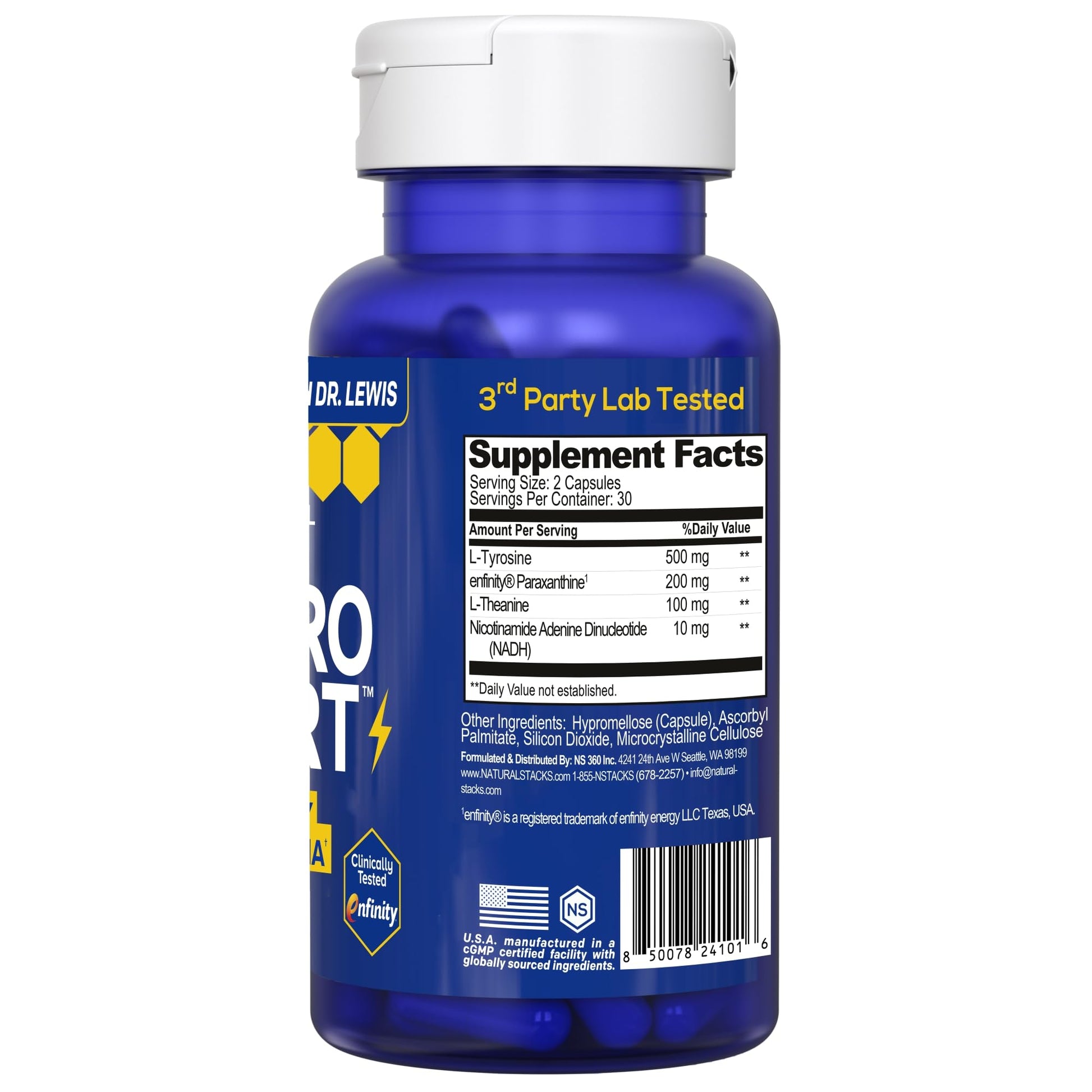 NATURAL STACKS NeuroAlert - 200mg Paraxanthine Energy Supplement - Caffeine Free Focus w/ 500mg L-Tyrosine & 100mg L-Theanine - 10mg NADH for Cellular Energy Support - 60 Paraxanthine Capsules NATURAL STACKSBuy Supplements Australia