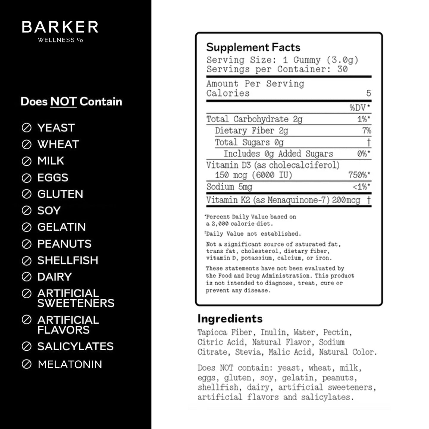 Barker Wellness D3 K2 Vitamin Gummies – Max Potency 6000IU D3 + 200mcg K2 for Strong Bones, Cardiovascular Wellness, Immune Support | Vegan, Sugar-Free, Delicious Mixed Berry | 30 Servings Barker Wellness CoBuy Supplements Australia