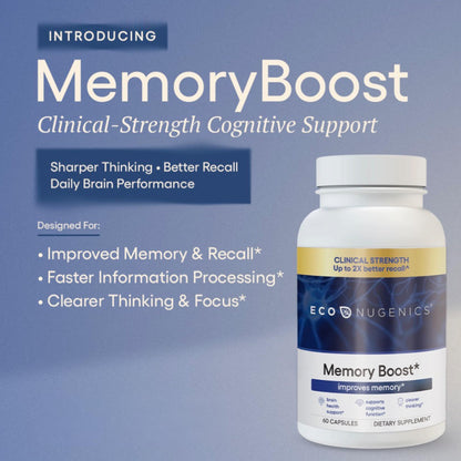 EcoNugenics Memory Boost Supplement – Clinically Studied Ingredients to Support Brain Focus & Health – Nootropic Formula with Bacopa Monnieri, Boswellia Serrata