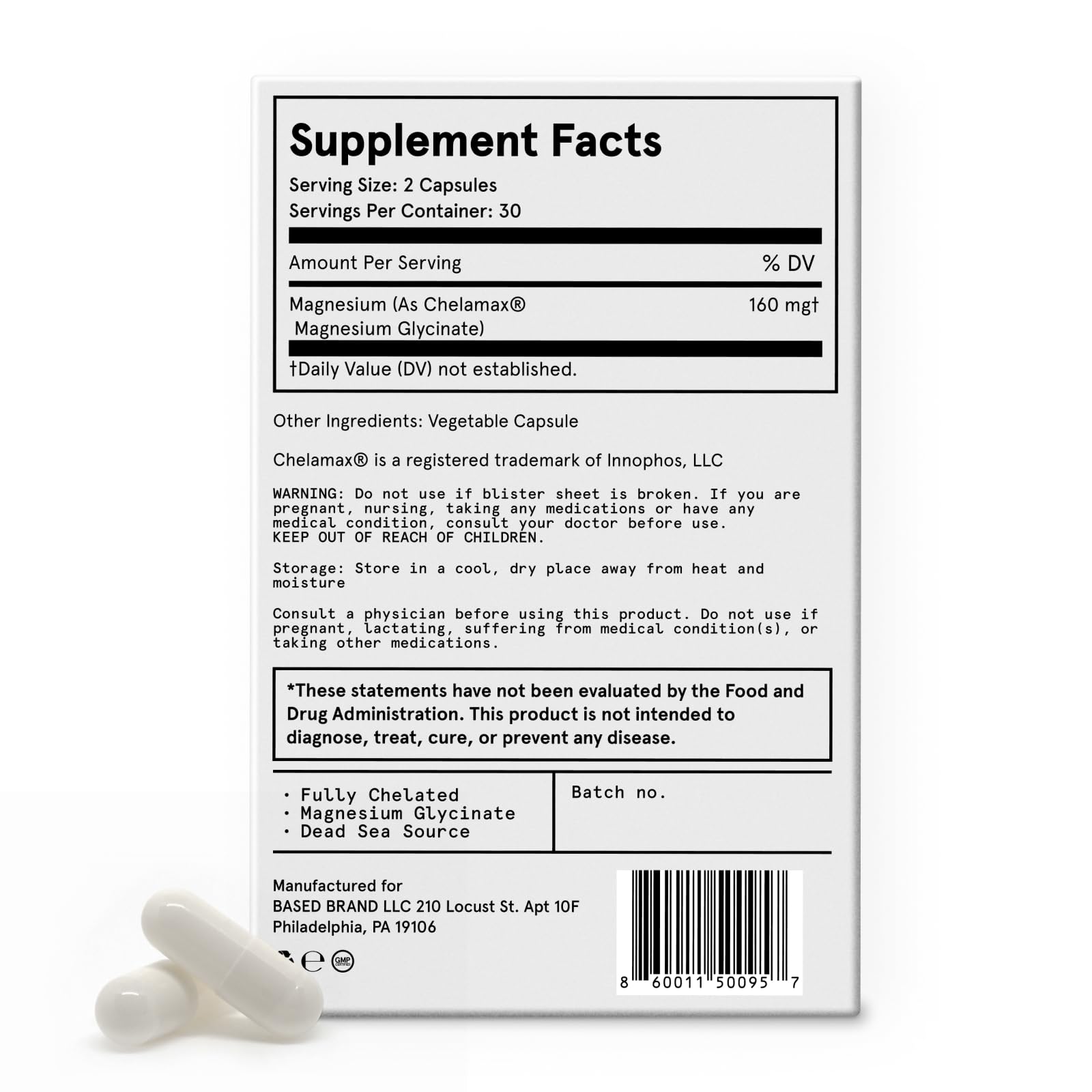 Based Dead Sea Magnesium | Pure Magnesium Glycinate | Support Stress Relief, Sleep, Heart Health, Nerves, Muscles, and Metabolism | 60 Capsules Based SupplementsBuy Supplements Australia