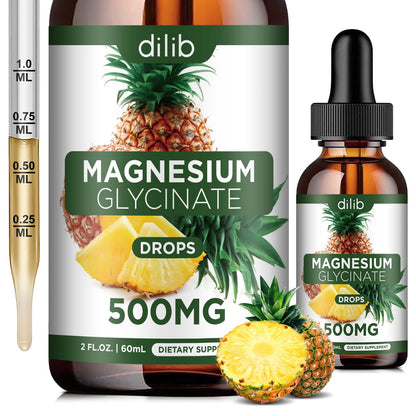 Magnesium Glycinate Supplement, Liquid Magnesium Glycinate Liquid Drops 500mg-Support Stress Relief, Relaxation, Mood, Sleep, Bone & Muscle-2 Fl Oz, Vegan, Pineapple Flavor dilibBuy Supplements Australia