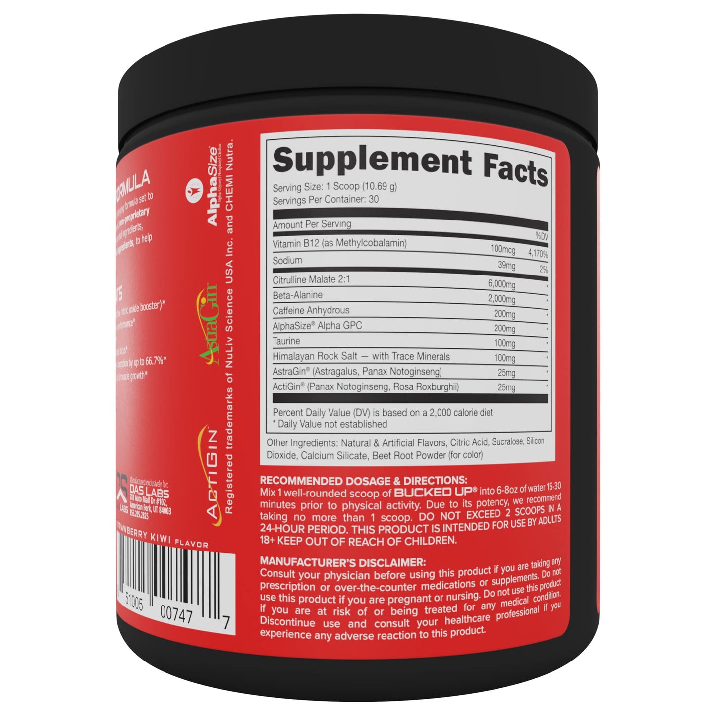 Bucked Up Pre Workout - Best Tasting - 6 Grams Citrulline, 2 Grams Beta Alanine Non Proprietary Blend, Powder (Strawberry Kiwi)