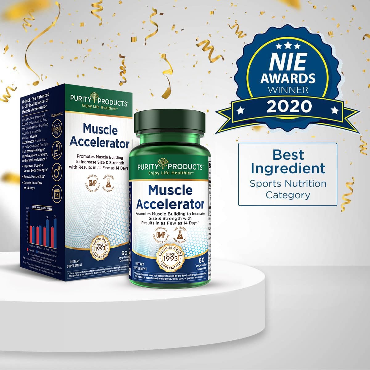 Purity Products Muscle Accelerator 650 mg Patented & Clinically Tested Muscle Accelerator Blend of Ayurvedic Herbal Extracts Promotes Strength, Endurance + Muscle Growth - 60 Veg Caps Purity ProductsBuy Supplements Australia