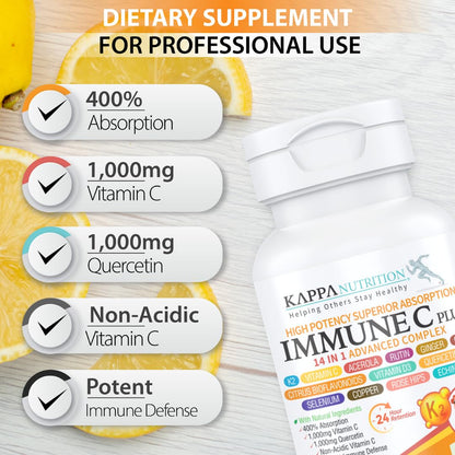 Quercetin 1,000mg, Vitamin C 1,000mg, Zinc 50mg, Vitamin D3 5,000iu, Selenium, Copper, Acerola, Ginger, Rutin, Bitter Orange, Rose Hips, Echinacea, Immune C Plus, 14 in 1 Immune C Plus (60 Count) KAPPA NUTRITIONBuy Supplements Australia