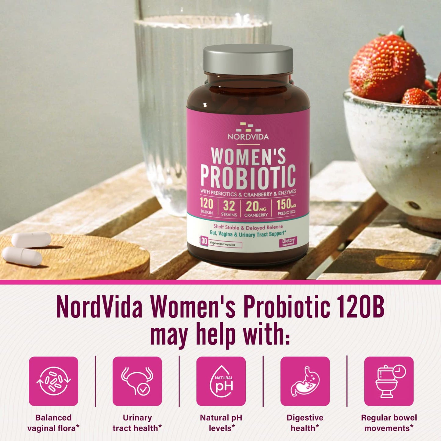 NordVida Women's Probiotic, 120 Billion & 32 Strains, Shelf Stable Probiotic for Gut NordvidaBuy Supplements Australia