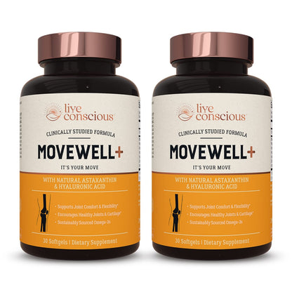 Live Conscious Joint Health Supplement - MoveWell Plus Antarctic Krill Oil, Natural Astaxanthin and Hyaluronic Acid | Outperforms Glucosamine (2 Pack) Live ConsciousBuy Supplements Australia