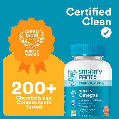 SmartyPants Teen Guy Multivitamin Gummies, Omega 3 (DHA/EPA), Vitamin D3, C, Vitamin B12, B6, A, K & Zinc, Folate, Gluten Free, Fruit Flavor, 60 Count (30 Day Supply) SmartyPantsBuy Supplements Australia