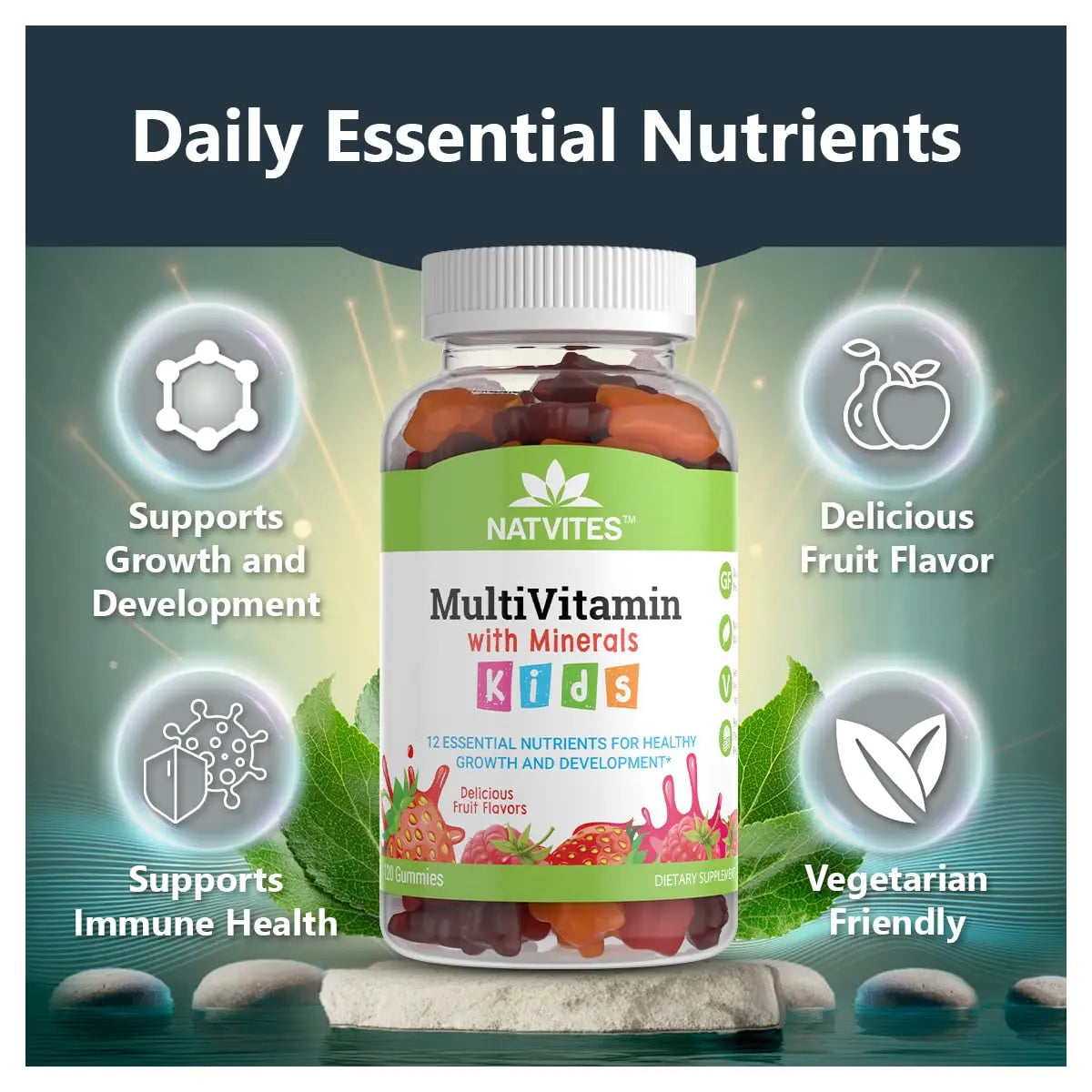 Natvites Complete Kids Multivitamin Gummies – 120 Count of Essential Daily Vitamins & Minerals for Immune Support, Focus, & Growth Natvites