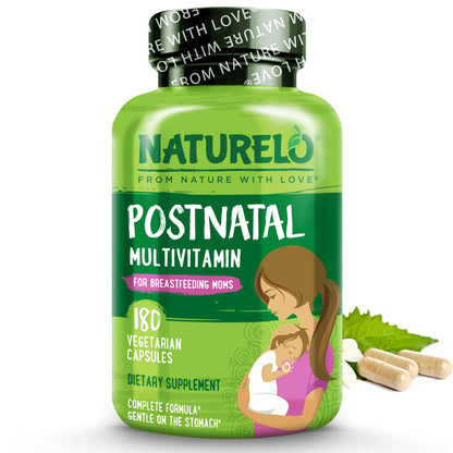 NATURELO Postnatal Multivitamin - Supplement for Breastfeeding Women - Plant-Based Vitamin D, Folate, Gentle Iron - for Nursing Mother, Baby