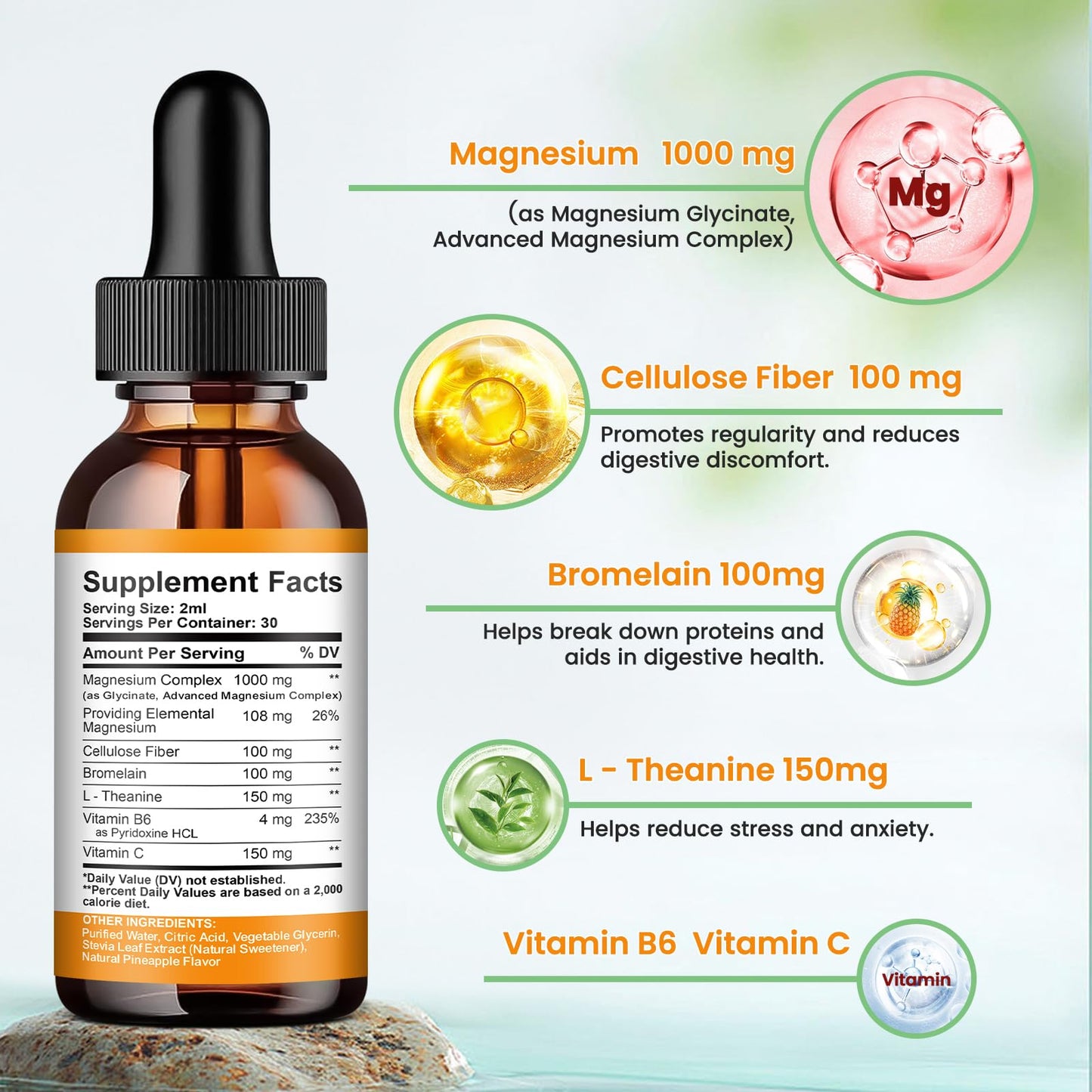 Magnesium Glycinate Liquid Drops, 1000mg of Liquid Magnesium Complex Supplement for Sleep, Nerve, Energy, Muscle, Bone, Calm & Digestion, High Absorption, 2 Fl Oz, Sugar-Free Pineapple Flavor ReviNutraBuy Supplements Australia