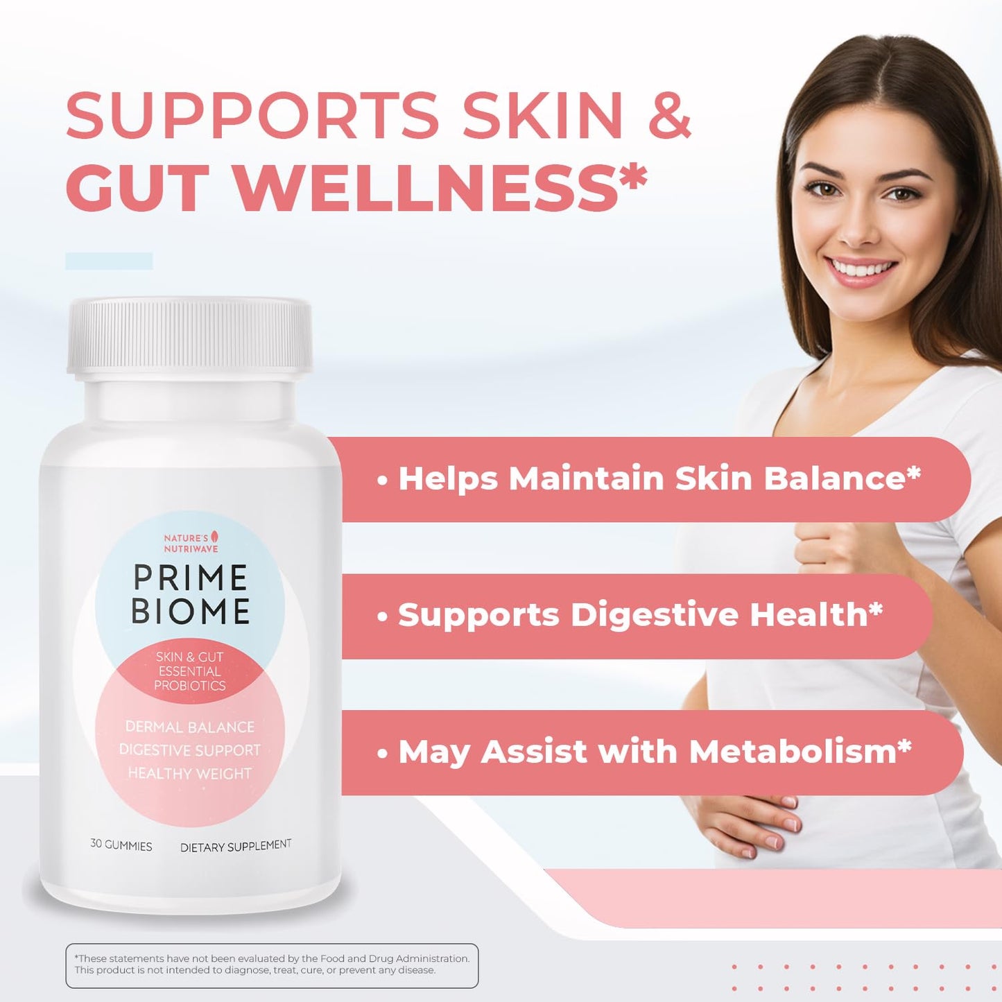 Nature’s NutriWave PrimeBiome Probiotic Gummies – Plant-Based Blend with Inulin, Lion’s Mane, Ginger & More– Non-GMO, No Stimulants,