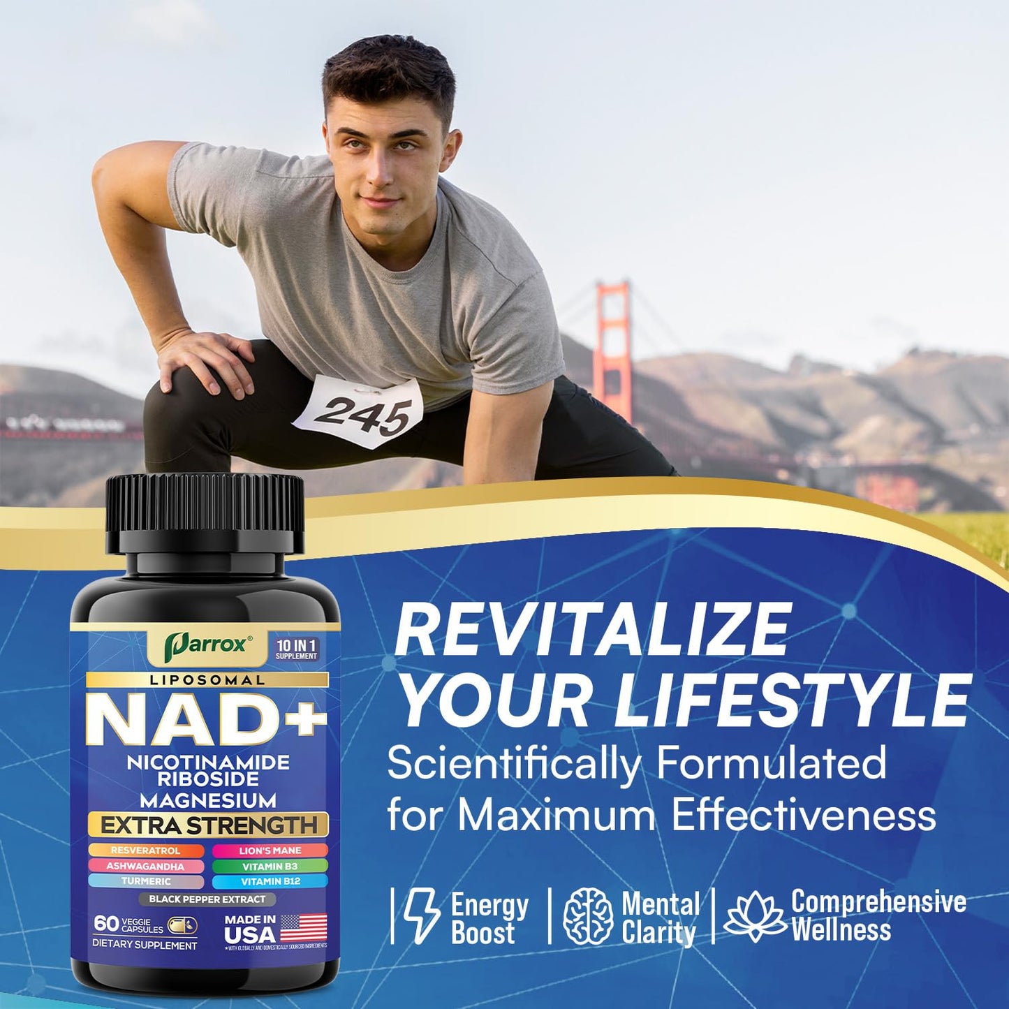 Parrox NAD+ Supplement with Liposomal NAD+, Nicotinamide Riboside, Magnesium, Vitamin B3 & B12, Resveratrol, Turmeric, Ashwagandha, Lion’s Mane,10-in-1 Extra Strength (2 Pack) ParroxBuy Supplements Australia