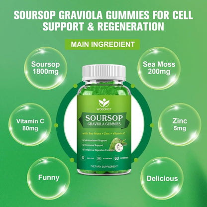 WOGORGT Soursop Graviola Gummies - Soursop Multivitamin Gummies with 200mg Sea Moss Extract for Antioxidant WOGORGT
