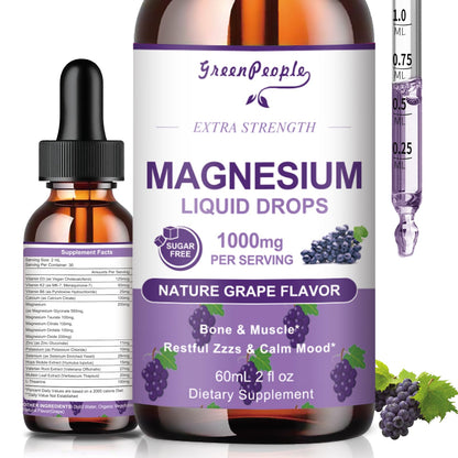 GREENPEOPLE Magnesium Glycinate Liquid Drops - 1000mg 5-in-1 High Absorption Liquid Magnesium for Sleep with D3/K2/B6 | Fast-Acting, Bone, Muscle & Sleep | Sugar-Free Grape Flavor, 2fl Oz GREENPEOPLEBuy Supplements Australia