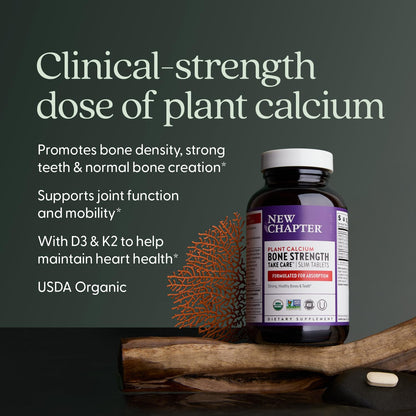 New Chapter Calcium Supplement - Bone Strength Plant-Based USDA Organic Calcium with Magnesium, Vitamin D3+K2, for Bone Health & Joint Mobility, Heart Support