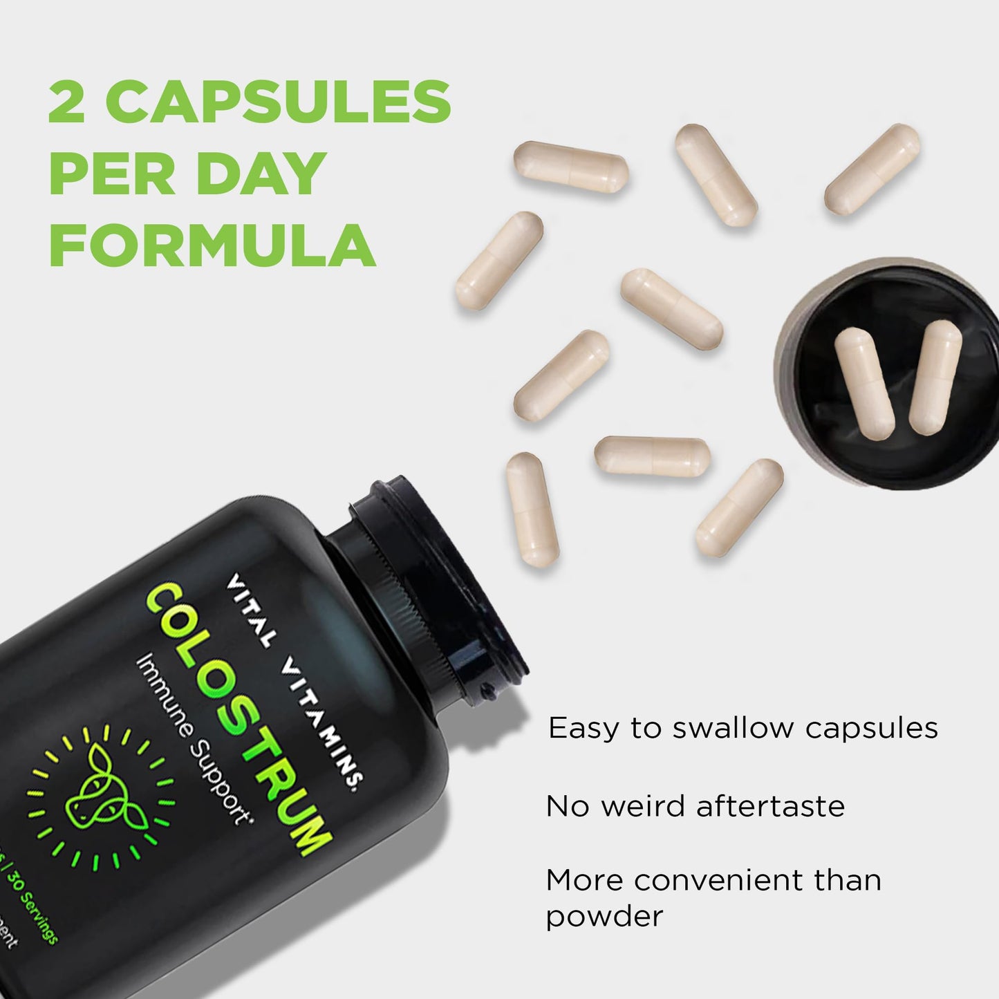 Vital Vitamins Colostrum Supplement - Vitamin C, Zinc, & Selenium - from First Milking - Standardized to Contain 10% IgG Immunoglobulins - Grass-Fed American Cows - 60 Capsules Vital VitaminsBuy Supplements Australia