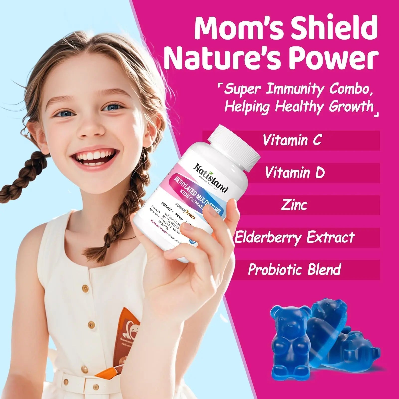 Kids Methylated Multivitamin - MTHFR Multivitamin for Kids & Teens 4+, L Methylfolate & B12, 13 Vitamins, Vegan Omega-3 NATISLANDBuy Supplements Australia