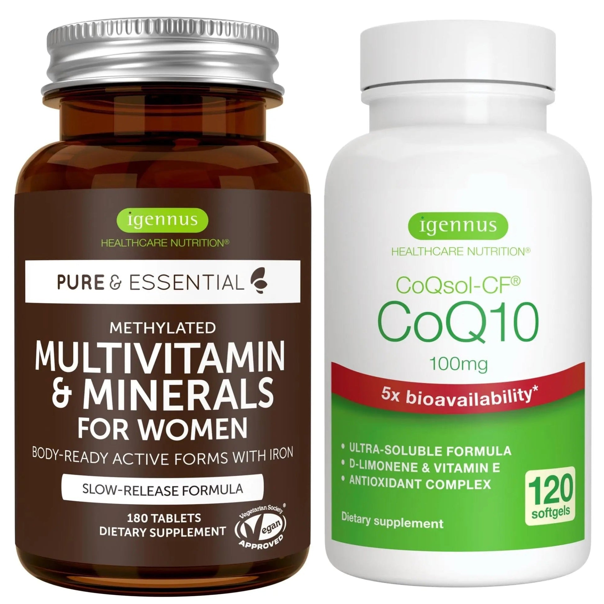 Multivitamin & Minerals for Women + High Absorption CoQ10 100mg 120 Softgels Energy Bundle, Sustained Release Advanced Multivitamin Igennus Healthcare NutritionBuy Supplements Australia