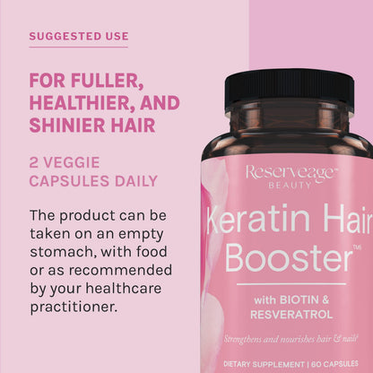 Reserveage Ultra Collagen Booster & Keratin Hair Booster - Features Dermaval, Biotin & Resveratrol - Support Hair & Skin - 60 Ultra Collagen Capsules, 60 Keratin Capsules Reserveage NutritionBuy Supplements Australia