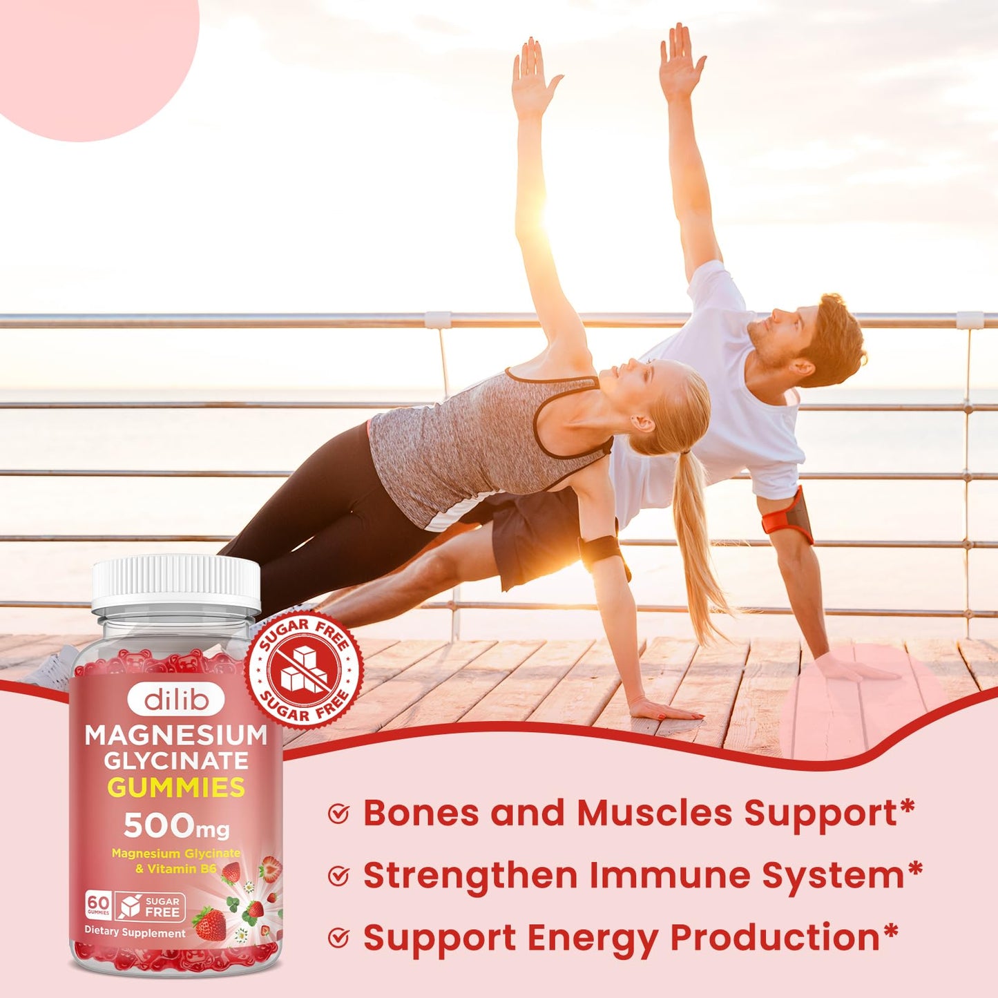 Magnesium Glycinate Gummies 500mg - Magnesium Supplement with Vitamin B6 for Adults & Magnesium for Kids - Calm Magnesium for Sleep, Mood, Muscle Support - Strawberry Flavor, 60 Gummies dilibBuy Supplements Australia