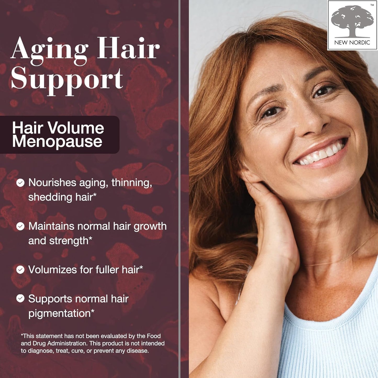 New Nordic Hair Volume Menopause, Supports Healthy Hair Growth During and After Menopause, Pine Bark and Annurca Apple Extract, 30 Tablets NEW NORDICBuy Supplements Australia