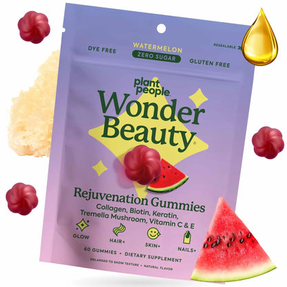 Plant People WonderBeauty Hair, Skin & Nails Rejuvenation Gummies with Tremella Mushroom, Marine Collagen Peptides Plant People