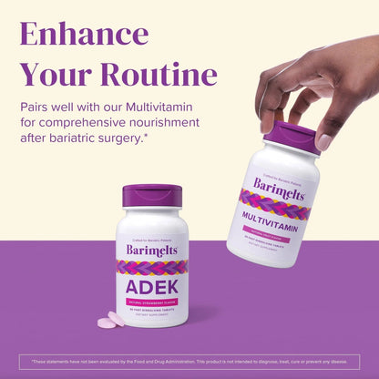 Barimelts ADEK - 60 Fast-Dissolving Tablets (2-Month Supply) - Sugar-Free Bariatric Vitamins for Women Including Vitamin A, Vitamin D, Vitamin E BariMelts