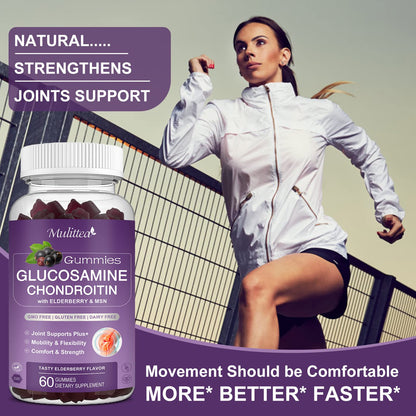 Mulittea Glucosamine Chondroitin Gummies - Extra Strength Joint Support Supplement with MSM & Elderberry for Natural Joint, Antioxidant Immune Support for Adults, Men & Women-(2 Pack) MulitteaBuy Supplements Australia