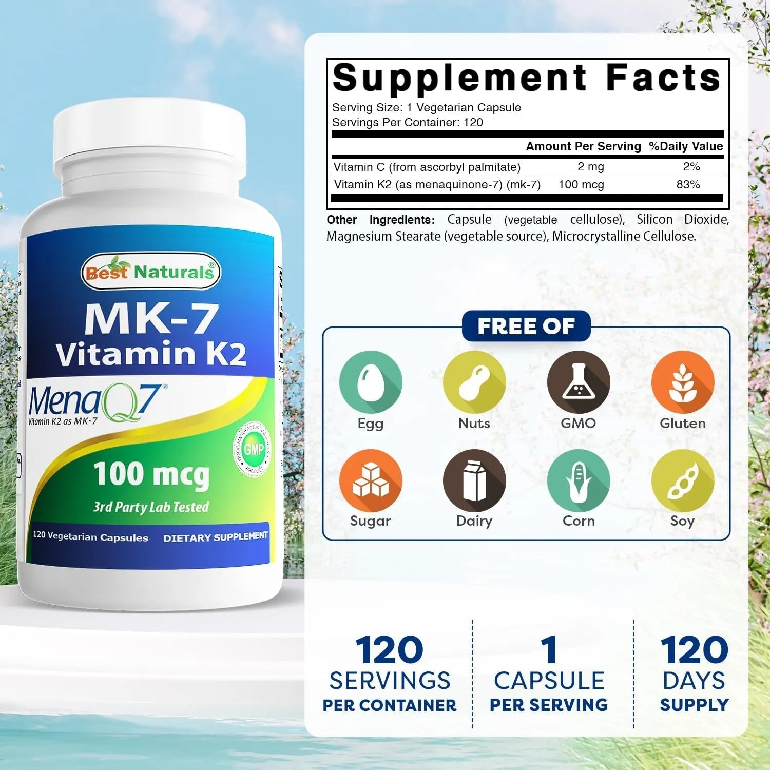 Best Naturals MK-7 Vitamin K2 100 mcg 120 Vcaps Best NaturalsBuy Supplements Australia