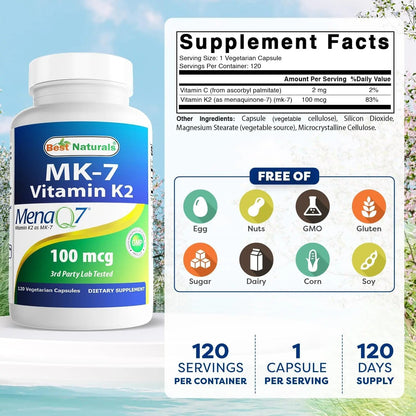 Best Naturals MK-7 Vitamin K2 100 mcg 120 Vcaps Best NaturalsBuy Supplements Australia