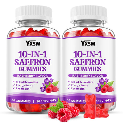 YXSW Saffron Gummies, Saffron Supplements for Kids & Adults with Ashwagandha, L-Theanine, Lemon Balm, Vitamin D3, B6, Magnesium & Zinc - Support Focus, Relaxation, Raspberry Flavor, 120 Count YXSWBuy Supplements Australia