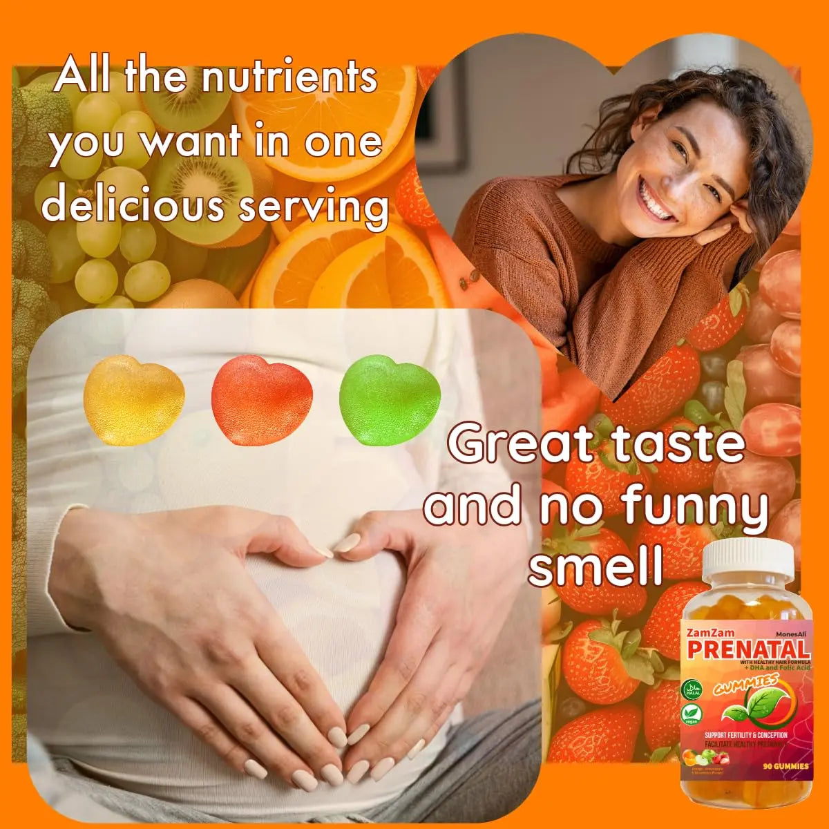 MonesAli Prenatal Gummies for Women Vitamins| & Postnatal | Vegan, Halal, Gelatin Free | with Folate, Iron & Biotin | MonesAli