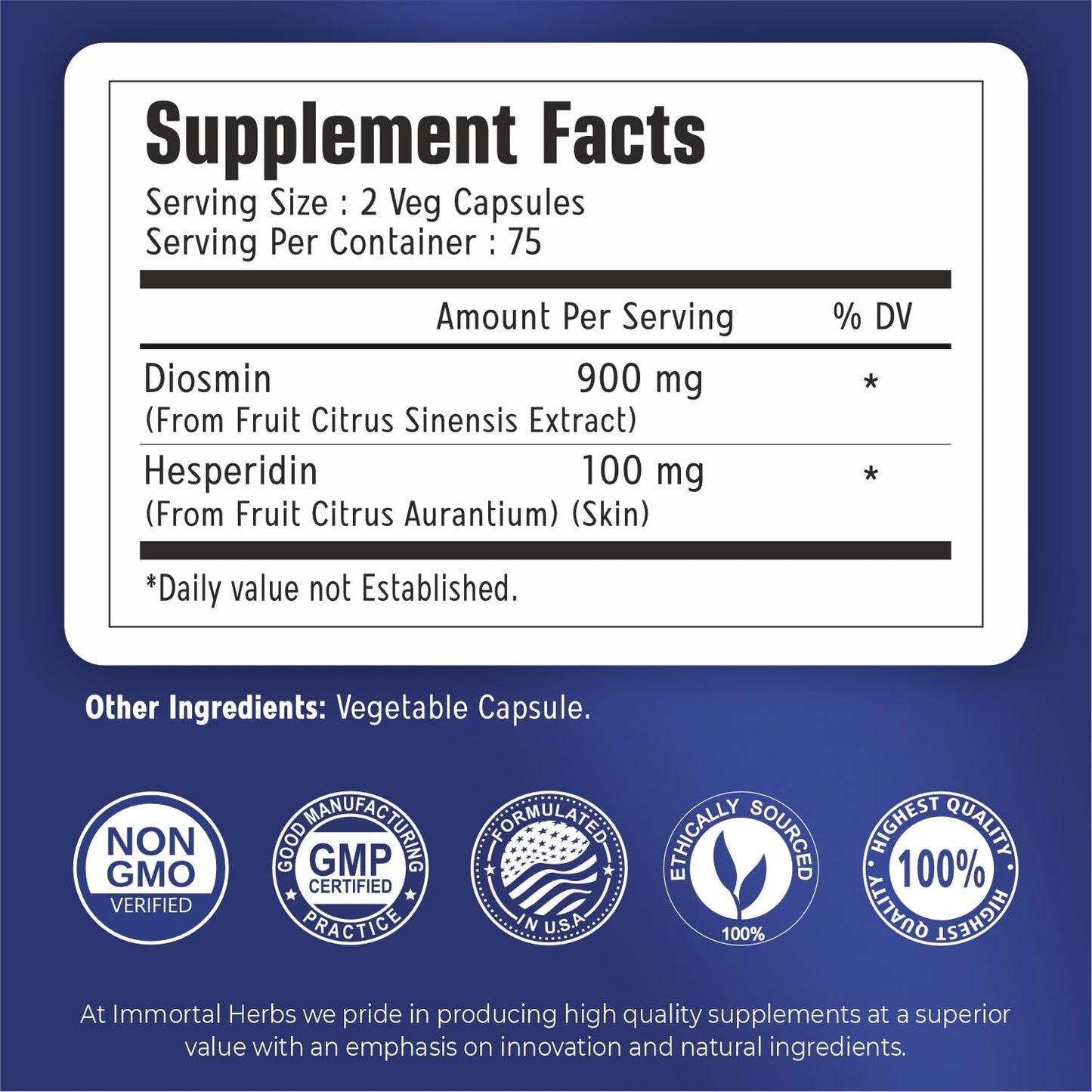 Immortal Herbs Diosmin Hesperidin 1000mg Complex, 150 Capsules, Citrus Bioflavonoids Rich Fruit Extract, 100% Vegetarian, Non-GMO & Gluten Free Diosmin Supplement with Max Strength Immortal HerbsBuy Supplements Australia